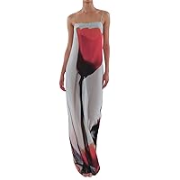 Women Sexy Floral Fruit Bodycon Dress Low Cut Spaghetti Strap Maxi Dress Summer Sleeveless Long Sling Dress