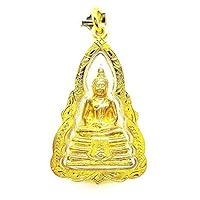 Phra Sothorn Pendant Charm Thai Buddha Amulet 22k Thai Baht Yellow Gold Plated Jewelry From Thailand Size 4.7 cm