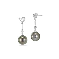 0.06 Cts Diamond & Tahitian Cultured Pearl Earrings in 18K White Gold