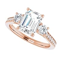 925 Silver, 10K/14K/18K Solid Gold Moissanite Engagement Ring, 1.0 CT Emerald Cut Handmade Solitaire Ring, Diamond Wedding Ring for Women/Her Anniversary Ring, Birthday Gift, VVS1 Colorless Ring