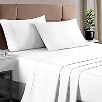 Pizuna Combed Cotton Bed Sheets Queen Size Set White, 100% Long Staple Cotton 400 Thread Count Sateen Weave Cooling Sheet & Pillowcase Set, Deep Pocket Sheets Fit 15 Inch (4Pc Queen Sheet Set)
