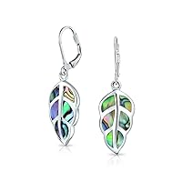 Rainbow Shell Nature Iridescent Leaf Drop Dangle Lever back Abalone Earrings Western Jewelry For Women For Teen .925 Sterling Silver