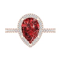 Clara Pucci 2.45ct Pear Cut Solitaire W/Accent Halo Genuine Natural Red Garnet Engagement Promise Anniversary Bridal Ring 18K Rose Gold