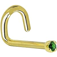Body Candy Solid 18k Yellow Gold 1.5mm Genuine Emerald Left Nose Stud Screw 18 Gauge 1/4