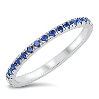 Blue Simulated Sapphire Polished Eternity Ring New .925 Sterling Silver Band Size 10