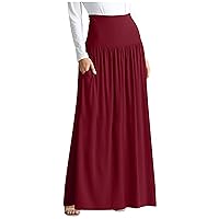 Maxi Skirts for Women A Line Beach Dress Flowy Solid Color Plus Size Skirt High Waisted Ankle Length Skirt Casual Long Skirt