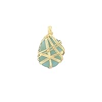 Guntaas Gems Aqumarine Pendant Brass Gold Plated Wire Wrapped Crystal Gemstone Pendant Necklace Handmade Jewelry For Her