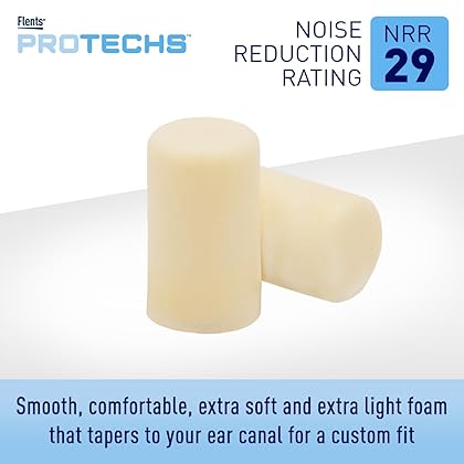 Flents Foam Ear Plugs, 50 Pair for Sleeping, Snoring, Loud Noise, Traveling, Concerts, Construction, & Studying, Contour to Ears, NRR 29, Beige, Made in the USA