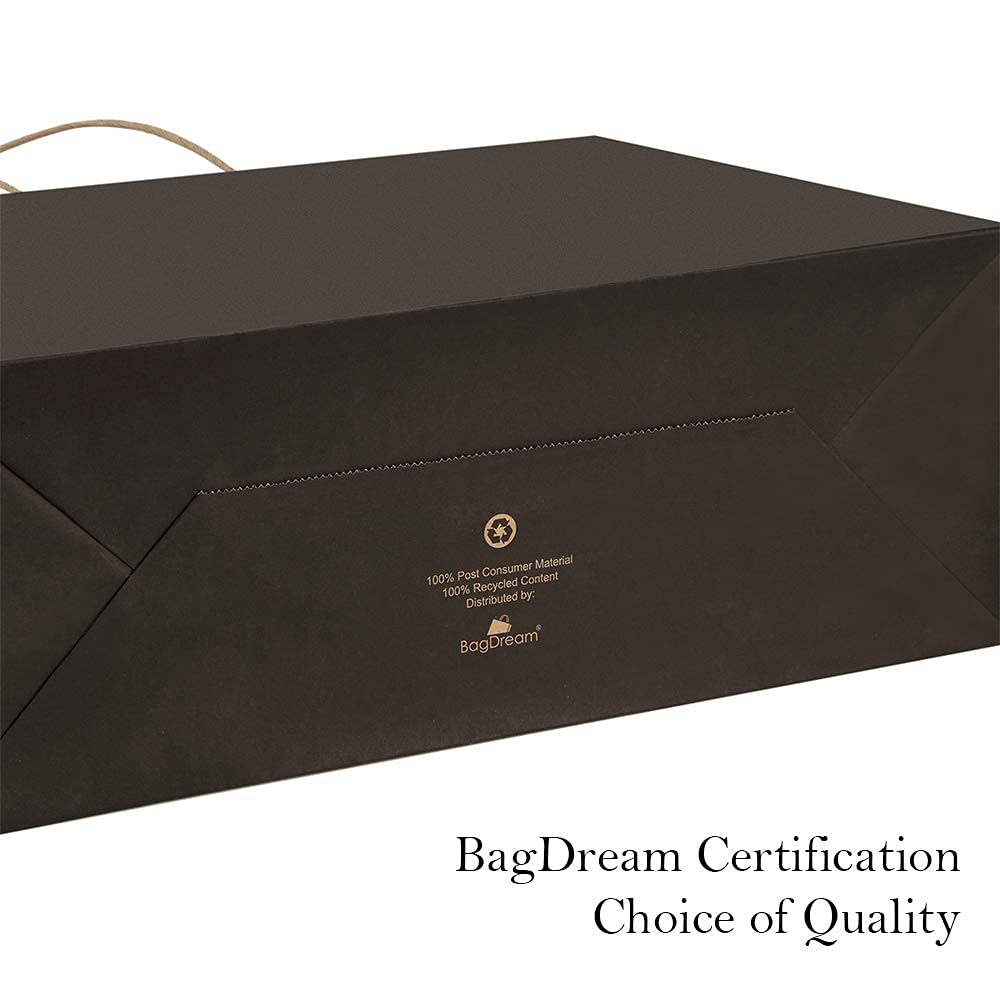 BagDream 100Pcs 16x6x12 Inches Kraft Paper Bags with Handles Bulk Gift Bags Shopping Bags for Grocery, Merchandise, Party, 100% Recyclable Large Black Paper Bags