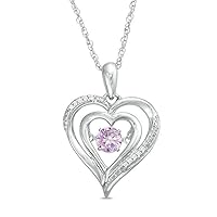 ABHI Round Cut Created Pink Sapphire & 0.05 CT Diamond Heart Pendant Necklace 14K White Gold Over