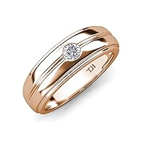 Round White Sapphire 0.17 ct Solitaire Men Wedding Ring 14K Gold