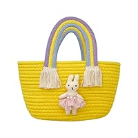 Cotton Ladies Bolsos Tote Handbags Hand-Woven Purse Decorated with Cute Puppet Summer Beach Tote Bag Travel Holiday