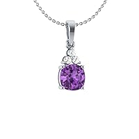 1.80 CT Cushion Cut Simulated Amethyst & Cubic Zirconia Solitaire Pendant Necklace 14k White Gold Finish
