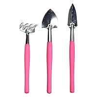 Gardening Stainless Steel Tools Three Sets of Home Mini Shovel Rake Tool Combination Succulent Tools Growing Trays (Pink, One Size)