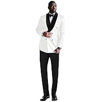UMISS Men's Jacquard 2-Piece Suit Double Breasted Tuxedo Jacket Pants Set
