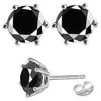 Silver Plated Round Real Moissanite Stud Earrings (4.42 Ct,Black Color,Opaque Clarity)