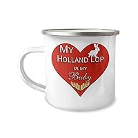 Holland Lop Bunny Accessories, Stuff, Items for Owner, Mom, Dad - My Rabbit Is My Baby Gold Heart - 12 oz Enameled Stainless Steel Coffee Tea Hot Choc