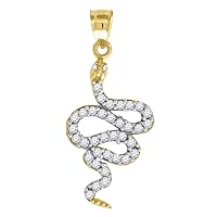 10k Gold Two tone CZ Cubic Zirconia Simulated Diamond Unisex Snake Height 32.7mm X Width 14.8mm Animal Charm Pendant Necklace Jewelry Gifts for Women