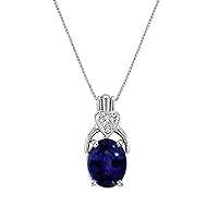 Rylos Necklaces For Women 14K White Gold - Sapphire & Diamond Pendant Necklace 9X7MM Color Stone Gemstone Jewelry For Women Gold Necklaces For Women