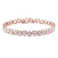 1/3 Cttw Diamond Heart and Circle Duos Bracelet in Sterling Silver - 7.5