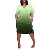 Women's Corset Dress 2023 Summer Plus Size V Neck Casual Oversized Baggy T-Shirt Dress Gradient A Line Swing Midi Dress