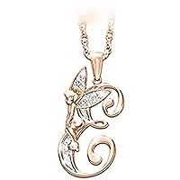 Created Round Cut White Diamond 925 Sterling Silver 14K Gold Over Diamond Fairy Initial E Letter Pendant Necklace for Women's & Girl's