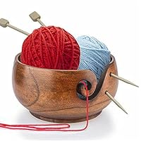 Yarn Bowl Wooden Wool Bowl Hand Knitting Yarn Bowl with Carved and Drilled Holes for Knitting Crochet for Home and Sewing Fans (20 x 7.5 cm) (16 x 7.5 cm)