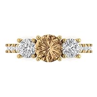 Clara Pucci 2 ct Round Cut Solitaire 3 stone Brown Champagne Simulated Diamond Engagement Promise Anniversary Bridal Ring 14k Yellow Gold