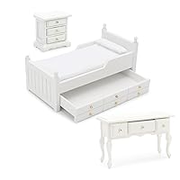 Miniature Bedside & Bed & Writing Desk with 3 Drawers Miniature Room Ornaments Living Room Bedroom Library Scene Decoration