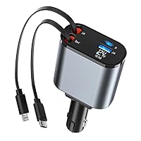 | 4 in 1 Retractable Phone Car Charger | High Speed | Compatible with Major Brands | 60W | Eliminates Car Clutter