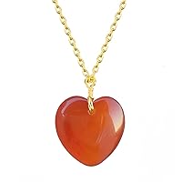 SERYNOW Carnelian Heart Healing Stone Pendant Necklace for Women Girls Natural Carnelian Pendant Handmade Necklace