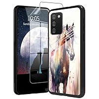 Galaxy A03s Case for Samsung Galaxy A03s 5G Phone Case with Screen Protector (NOT for A03), Watercolor Horse clolorful Design + Cool Modern Glass Hard Back Shell Anti-Slip TPU Bumper Case