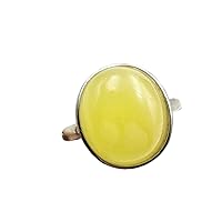 Natural Yellow Amber Ring Gemstone Silver Women Men Adjustable Size Ring 15x14mm AAAAA