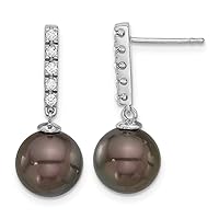 14k White Gold 9 10mm Round Black Tahitian Pearl .20ct Diamond Earrings Measures 25.25mm Long Jewelry for Women