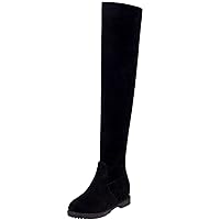 BIGTREE Women Long Boots Foldable Faux Suede Increased Zipper Fall Winter Black Over The Knee Boots