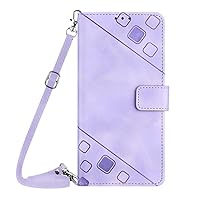 Compatible with Moto G Stylus 5G 2023 Case Stand Credit Card Slots Wrist Strap and Long Lanyard Purple Leather Crossbody Wallet Protective Cover Embossed Design for Motorola GStylus 5G 2023 6.6 inch