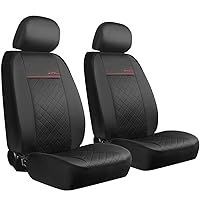 Front Car Seat Covers, Bucket Seat Covers, Leather Low Back Auto Seat Covers for Cars, Trucks, Jeep, Van, SUV, Pickup, Airbag Compatible (Black)