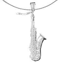 Silver Saxophone Necklace | Rhodium-plated 925 Silver Saxophone Pendant with 18