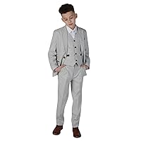 TruClothing.com Boys Grey Stone 3 Piece Tweed Check Suit Wedding