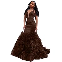 VeraQueen Women's Deep V Neck Arabic Mermaid Prom Dresses Sexy Tiered Backless Evening Party Gowns