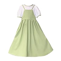 Girls in Summer New Round Neck Bubble Sleeves Fashion Green Stitching Dress Star Dress Girls