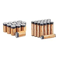 Amazon Basics 12 Pack D Cell All-Purpose Alkaline Batteries, 5-Year Shelf Life, Easy to Open Value Pack & 20 Pack AAA High-Performance Alkaline Batteries, 10-Year Shelf Life, Easy to Open Value Pack