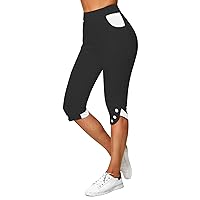 Capri Pants for Women Women's Knee Length Leggings-High Waist Capri Pants for Women Yoga Workout Biker Shorts Casual Summer