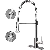 Kitchen Faucets with Pull Down Sprayer, Brushed Nickel Commercial Spring Kitchen Sink Faucet High Arc, Single Handle Stainless Steel Pull Out Faucets for Kitchen Sinks Sliver (2001C Plus)