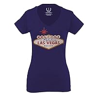 Graphic Souvenir Signs Welcome to LAS Vegas Vacations Nevada for Women V Neck Fitted T Shirt