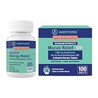 WELMATE Complete Allergy & Congestion Relief Bundle: Fexofenadine HCl 180mg Non-Drowsy Antihistamine (200 Ct) + Mucus Relief DM 1200mg Guaifenesin & 60mg DXM (100 Ct) | 12-Hr Respiratory Support, Thin