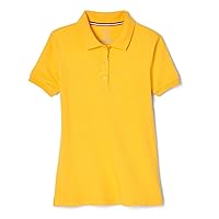 French Toast Women's otton Blend Stretch Pique Short Sleeve Polo Shirt, Gold, X-Small