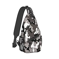 Black Grey White Camo Print Crossbody Backpack Shoulder Bag Cross Chest Bag For Travel, Hiking Gym Tactical Use