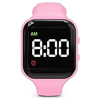 Waterproof Potty Training Watch Rechargeable Vibrating Alarm Reminder Watch Silent Wake Up Watch - with Lock (Pink Square)