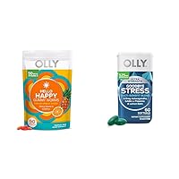 OLLY Hello Happy Gummy Worms, Mood Balance Support, Vitamin D, Saffron, Adult Chewable Supplement & Ultra Strength Goodbye Stress Softgels, GABA, Ashwagandha, L-Theanine and Lemon Balm
